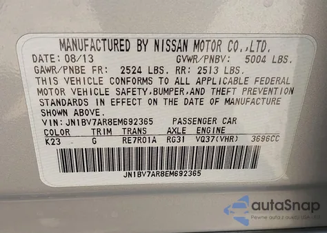 2014 Infiniti Q50 Premium/Sport from USA, damaged, VIN JN1BV7AR8EM692365